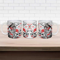 Personalized Football Japan Yatagarasu Ceramic Mug White Samurai Tsunami Wave Pattern