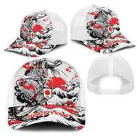 Personalized Football Japan Yatagarasu Mesh Trucker Cap White Samurai Tsunami Wave Pattern