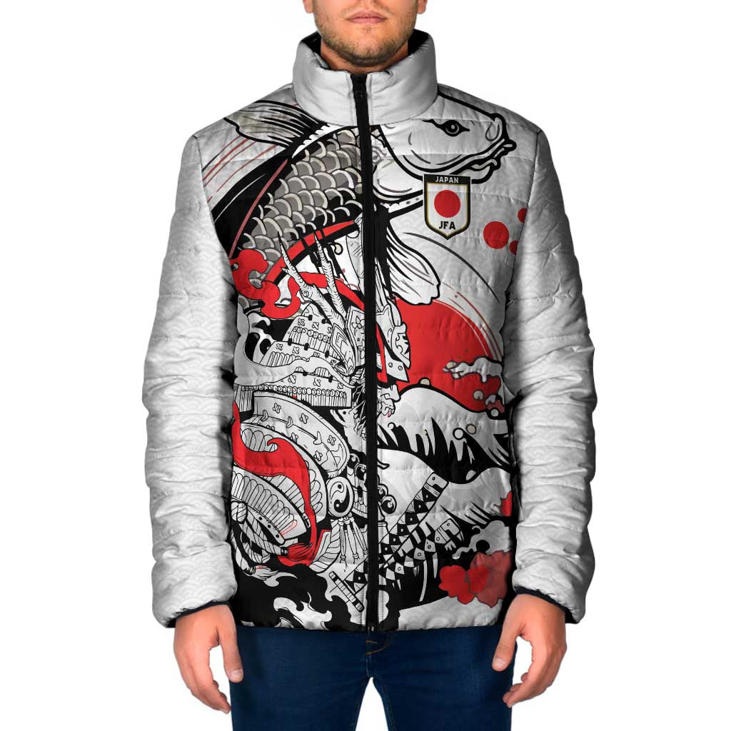 Personalized Football Japan Yatagarasu Padded Jacket White Samurai Tsunami Wave Pattern