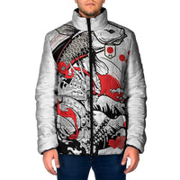 Personalized Football Japan Yatagarasu Padded Jacket White Samurai Tsunami Wave Pattern