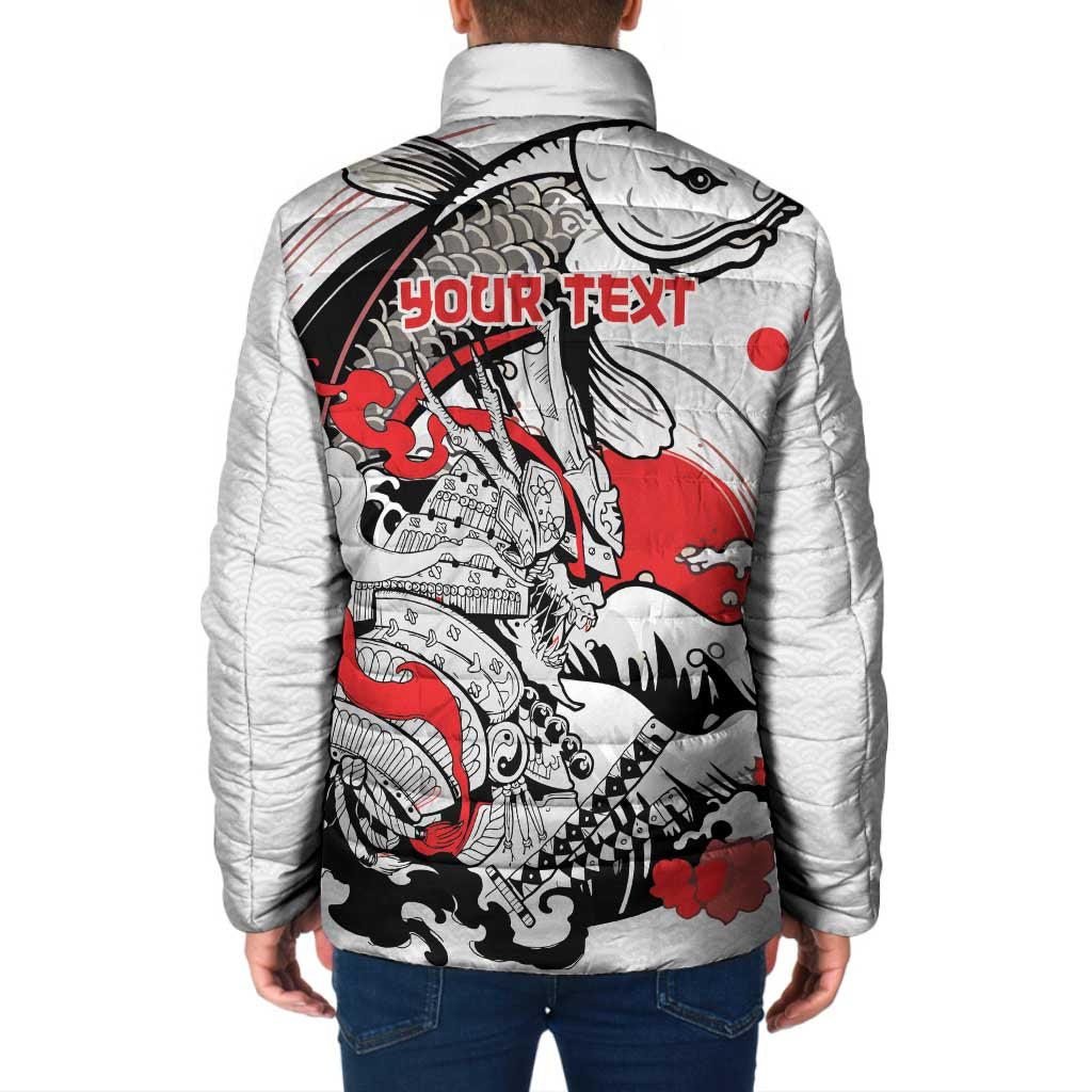 Personalized Football Japan Yatagarasu Padded Jacket White Samurai Tsunami Wave Pattern