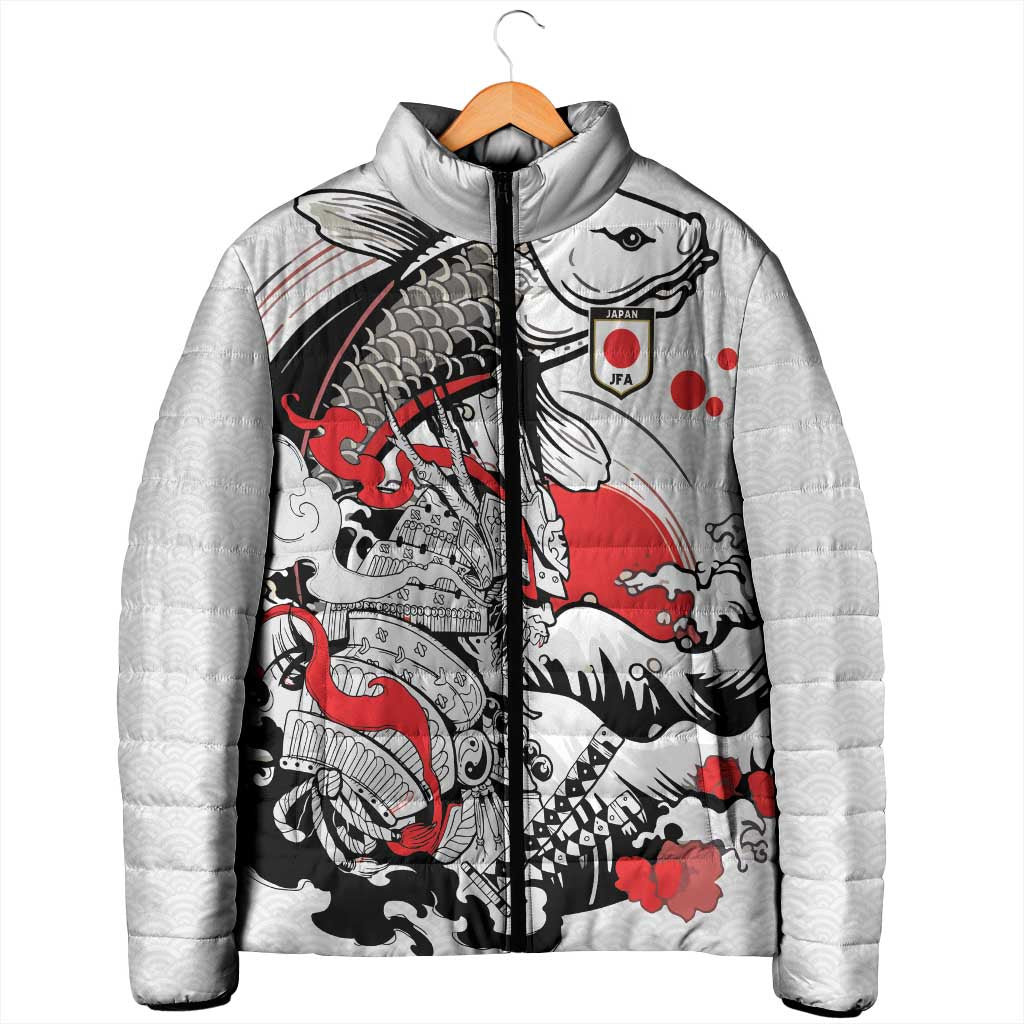 Personalized Football Japan Yatagarasu Padded Jacket White Samurai Tsunami Wave Pattern