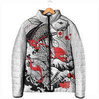 Personalized Football Japan Yatagarasu Padded Jacket White Samurai Tsunami Wave Pattern