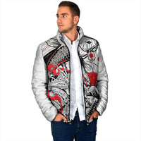 Personalized Football Japan Yatagarasu Padded Jacket White Samurai Tsunami Wave Pattern