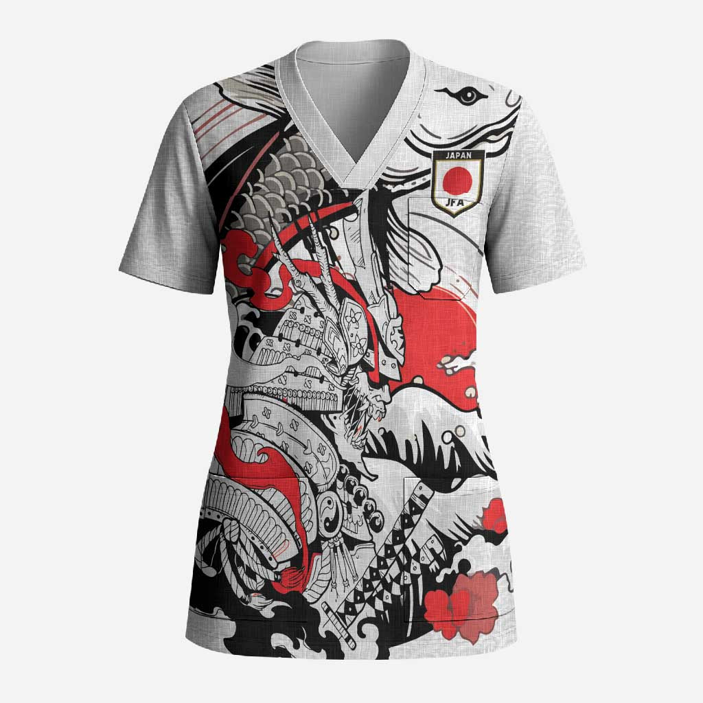 Personalized Football Japan Yatagarasu Scrub Top White Samurai Tsunami Wave Pattern