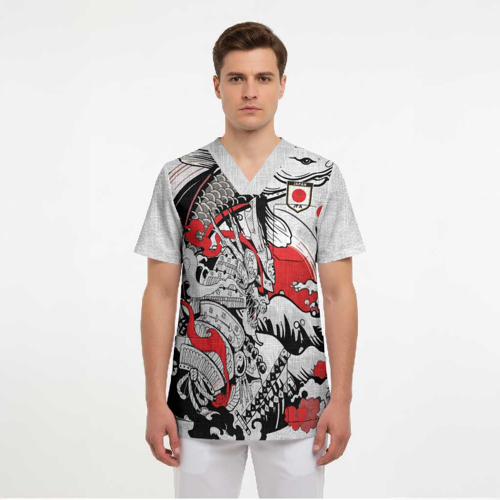 Personalized Football Japan Yatagarasu Scrub Top White Samurai Tsunami Wave Pattern