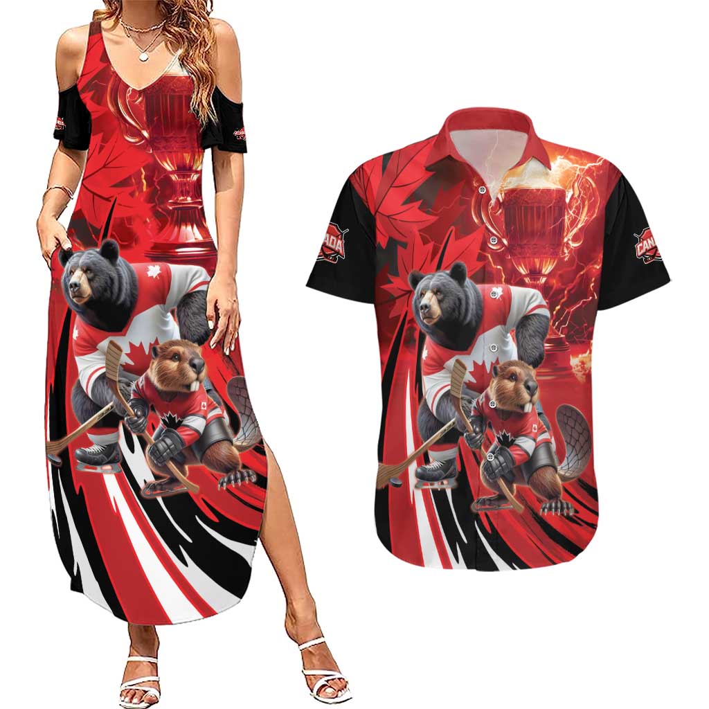 Canada Ice Hockey Champions Personalized Couples Matching Summer Maxi Dress and Hawaiian Shirt Proud Member of the Eh Team