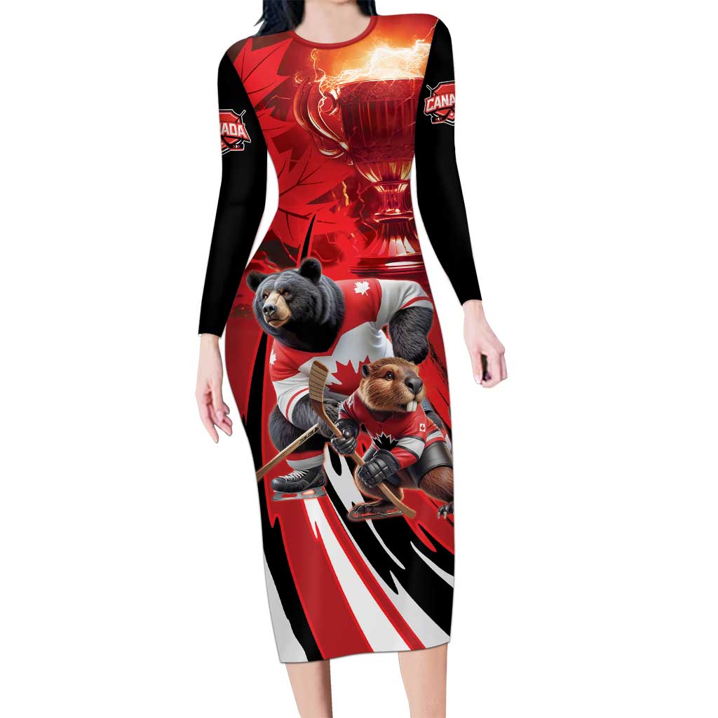 Canada Ice Hockey Champions Personalized Long Sleeve Bodycon Dress Proud Member of the Eh Team