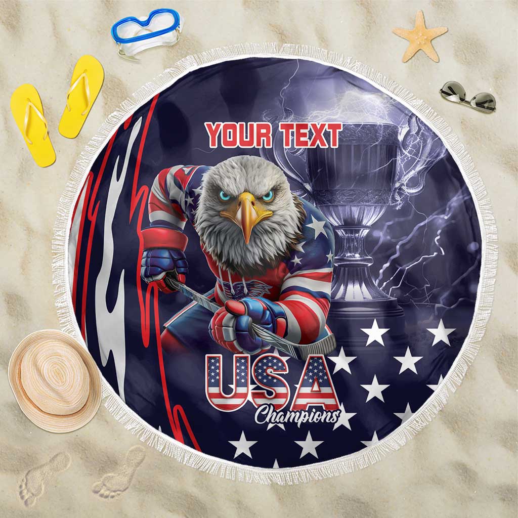 United States Ice Hockey Champions Personalized Beach Blanket Lets Go Boy USA Goal