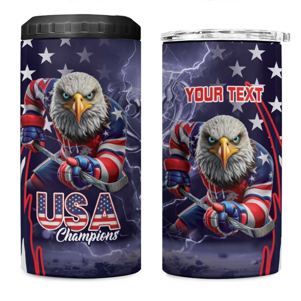 United States Ice Hockey Champions Personalized 4 in 1 Can Cooler Tumbler Lets Go Boy USA Goal