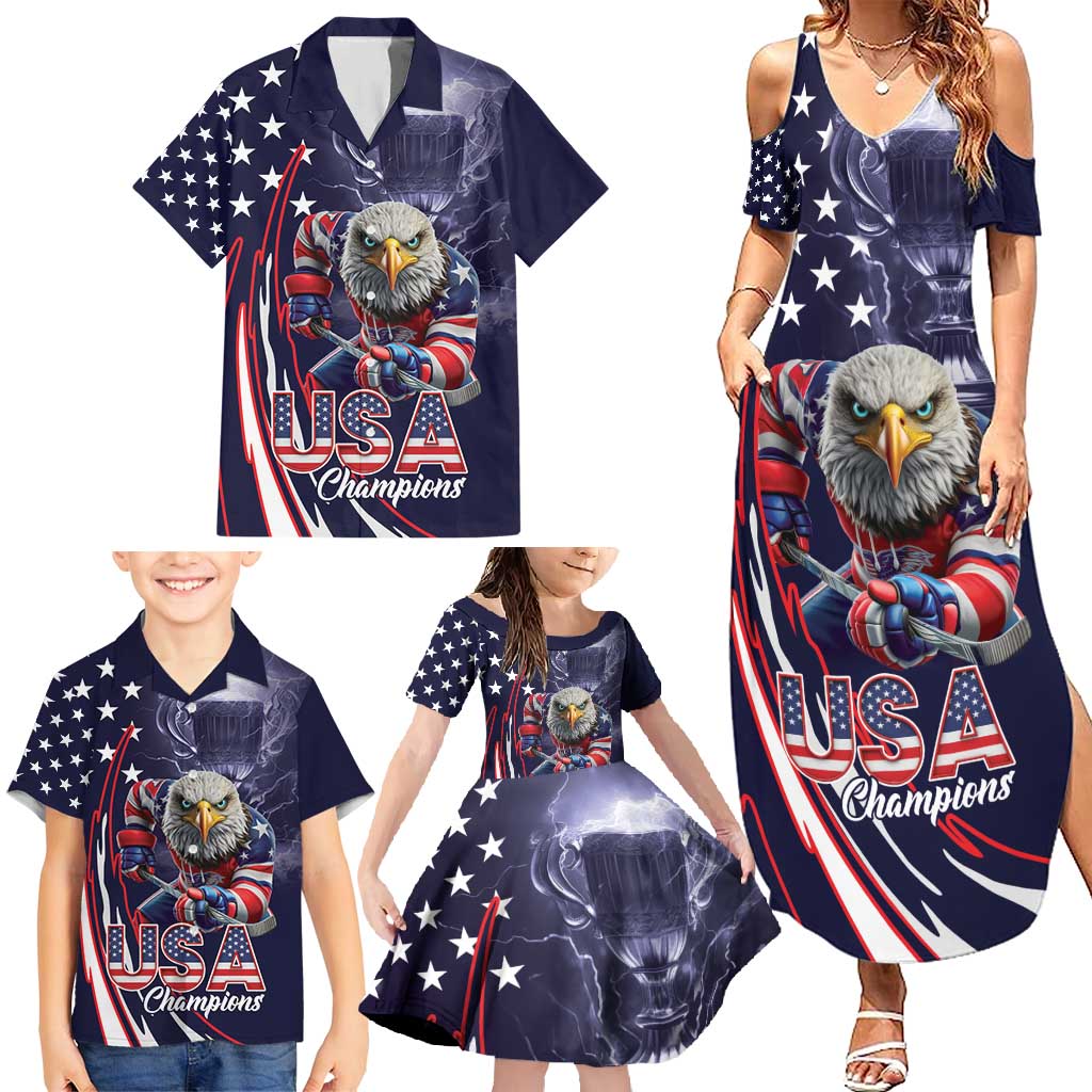 United States Ice Hockey Champions Personalized Family Matching Summer Maxi Dress and Hawaiian Shirt Lets Go Boy USA Goal