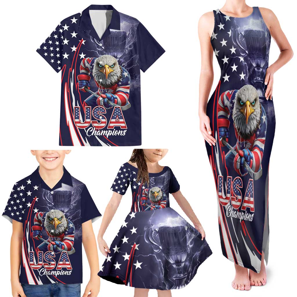 United States Ice Hockey Champions Personalized Family Matching Tank Maxi Dress and Hawaiian Shirt Lets Go Boy USA Goal