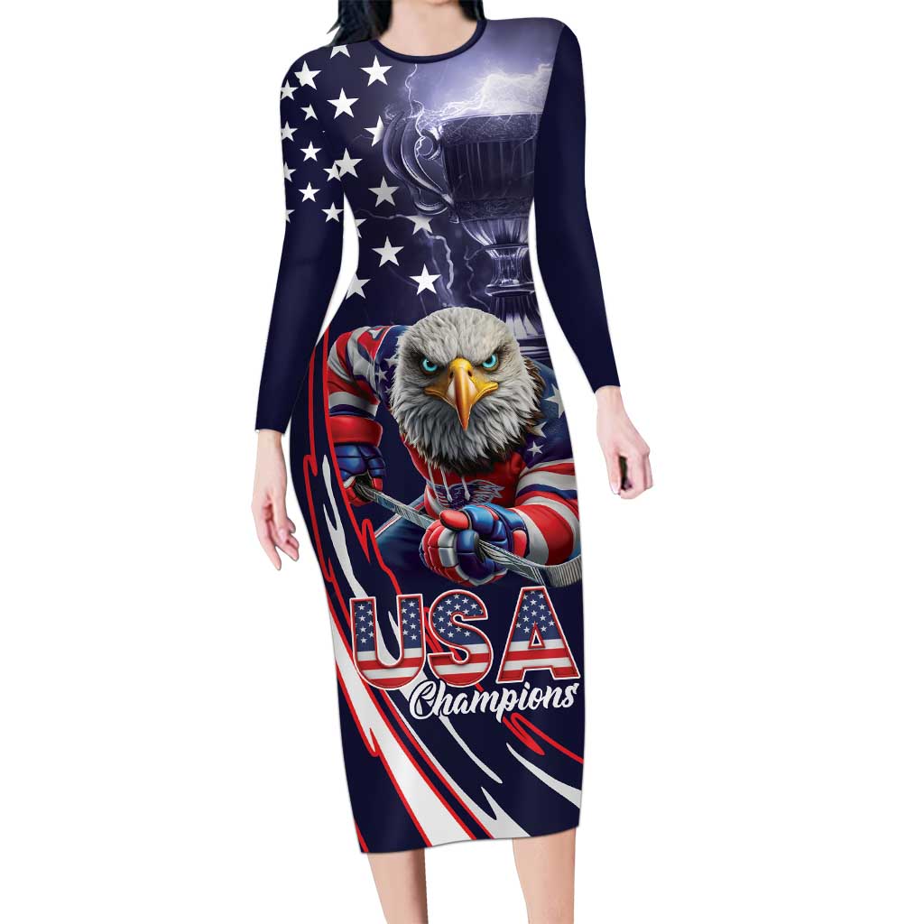 United States Ice Hockey Champions Personalized Long Sleeve Bodycon Dress Lets Go Boy USA Goal