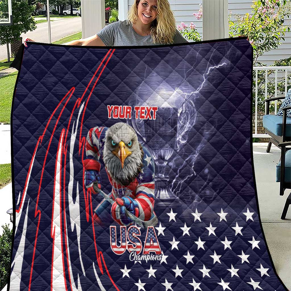 United States Ice Hockey Champions Personalized Quilt Lets Go Boy USA Goal