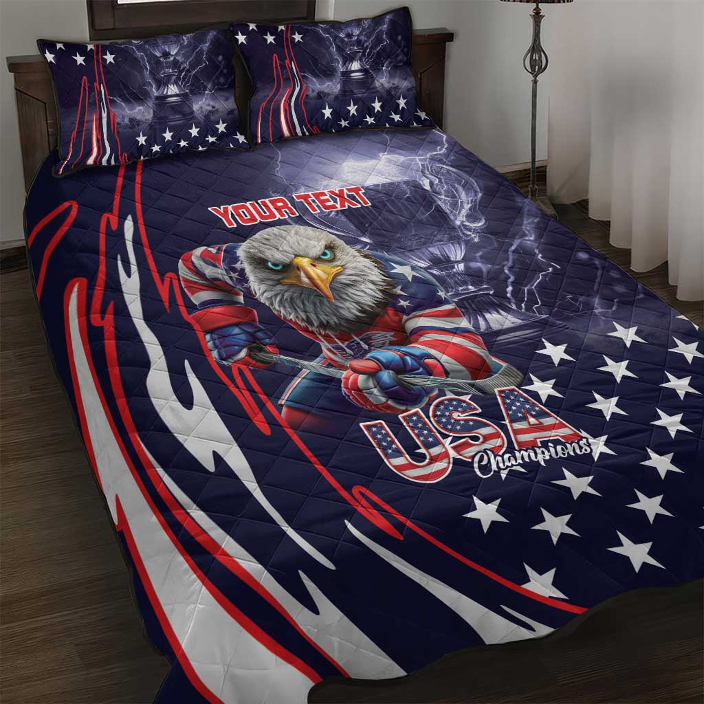 United States Ice Hockey Champions Personalized Quilt Bed Set Lets Go Boy USA Goal