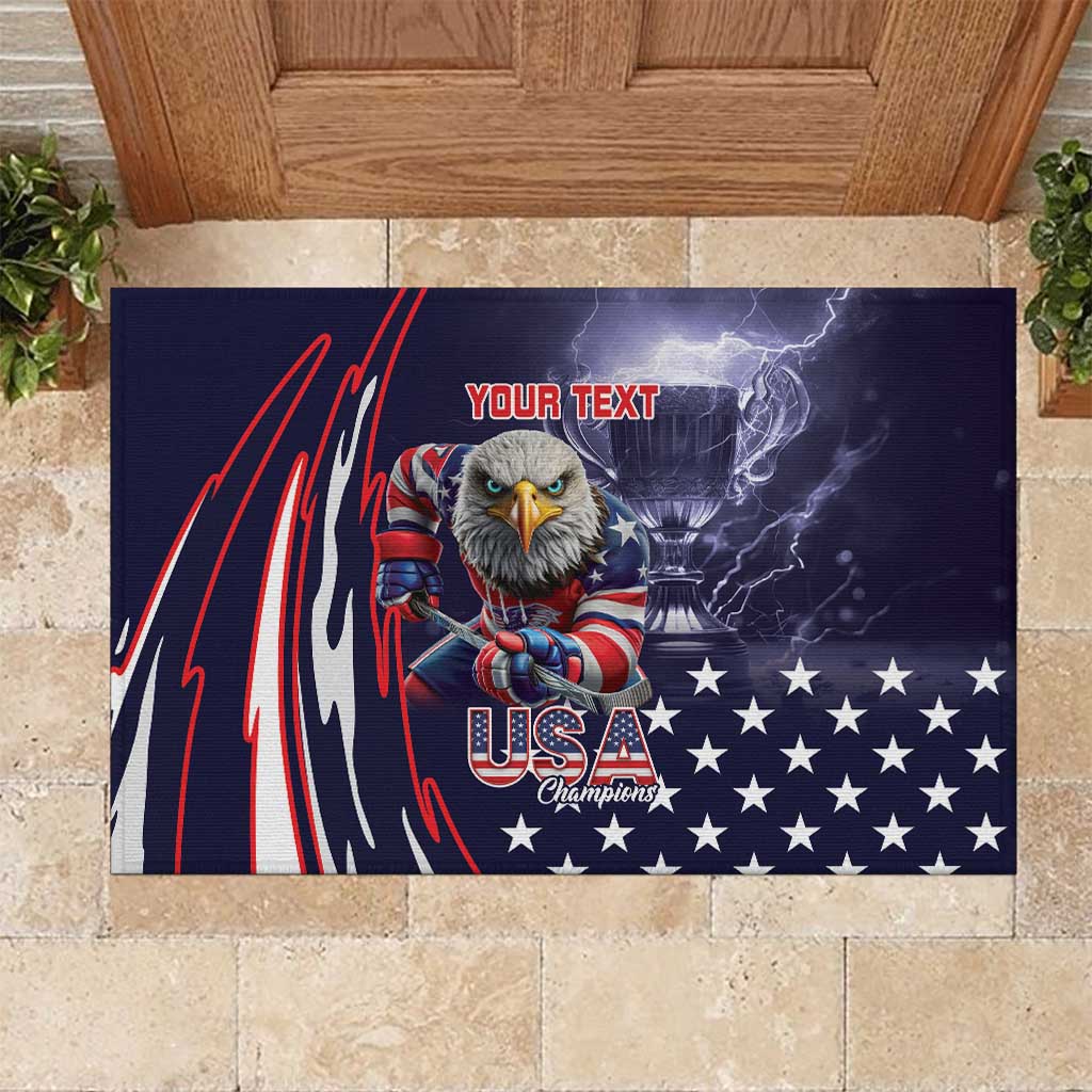 United States Ice Hockey Champions Personalized Rubber Doormat Lets Go Boy USA Goal