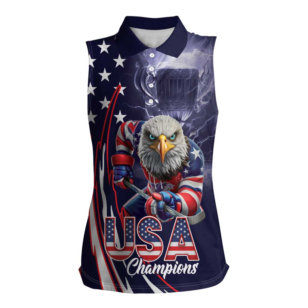 United States Ice Hockey Champions Personalized Women Sleeveless Polo Shirt Lets Go Boy USA Goal