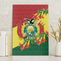 Framed canvas wall art with Andean condor, shield emblem, and orange-red flowers