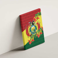 Canvas wall art with Andean condor shield emblem and orange-red flowers on tri-color design
