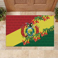 Rubber doormat with Bolivia flag colors, Andean condor and kantuta flower graphic