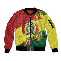 Unisex bomber jacket with full-zip and colorful floral condor front graphic