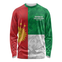 Unisex long-sleeve shirt, vertical green red white tricolor with sun emblem