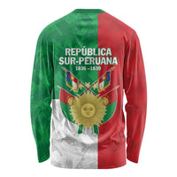Unisex long-sleeve shirt, back print with sun emblem on green red white tricolor panels