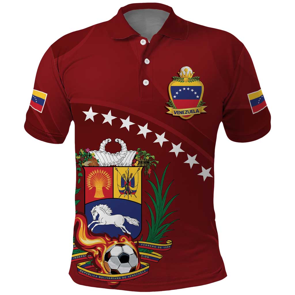 Venezuela Football Custom Polo Shirt La Vinotinto Red Wine Coat of Arms