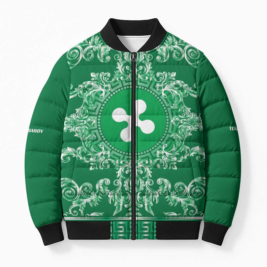 Personalized Italy Lombardy Bomber Puffer Jacket Baroque Motif