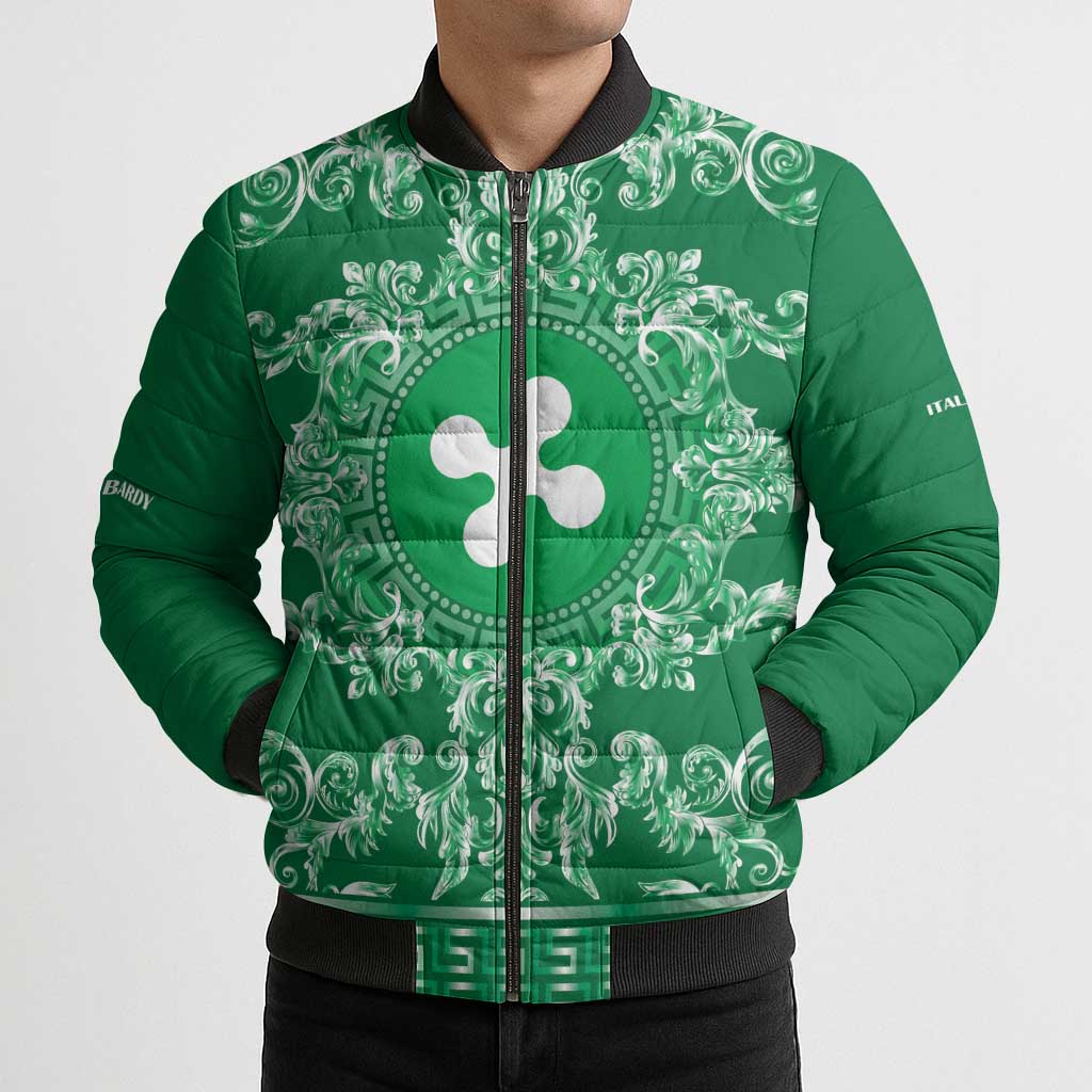 Personalized Italy Lombardy Bomber Puffer Jacket Baroque Motif