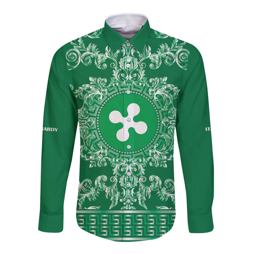 Personalized Italy Lombardy Long Sleeve Button Shirt Baroque Motif
