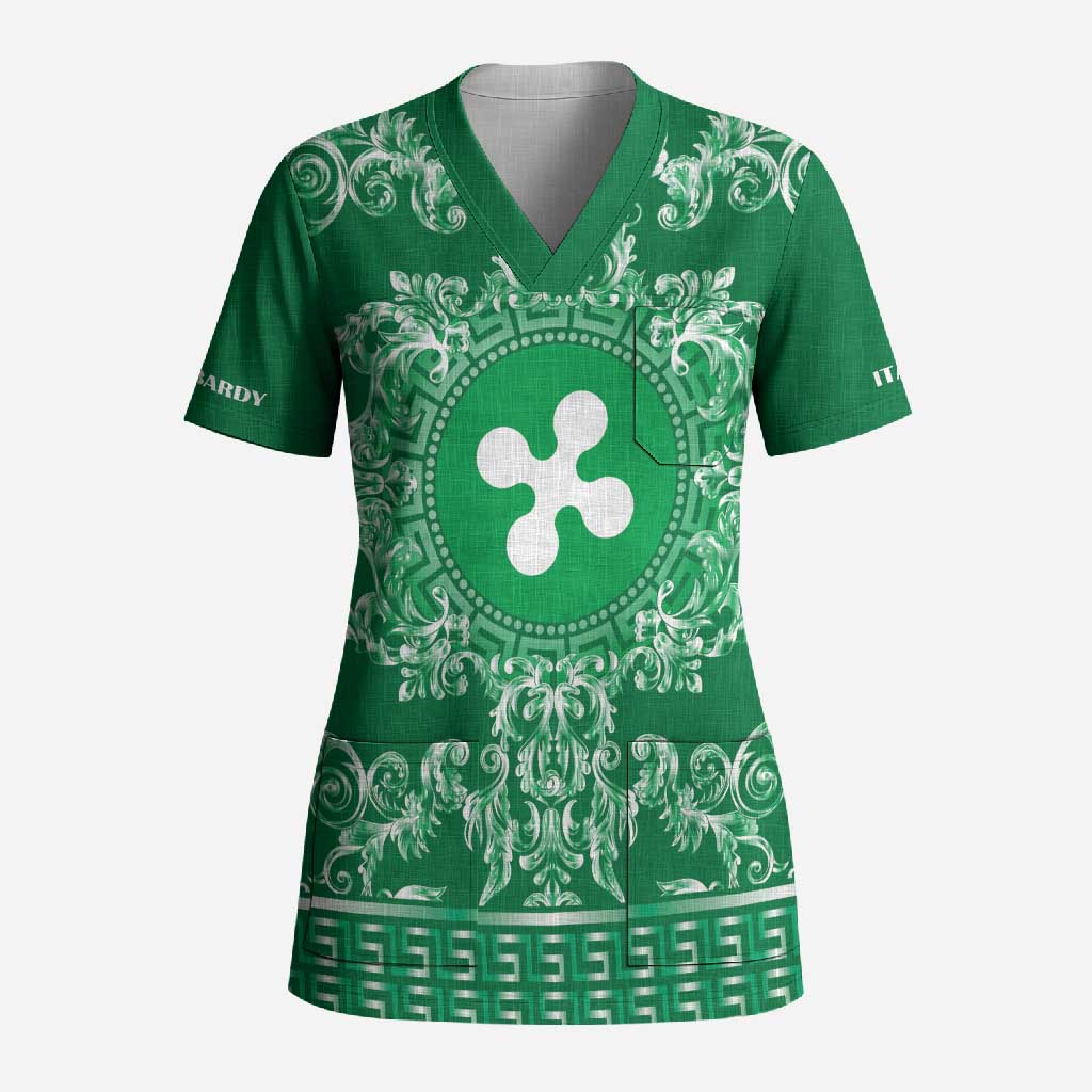 Personalized Italy Lombardy Scrub Top Baroque Motif