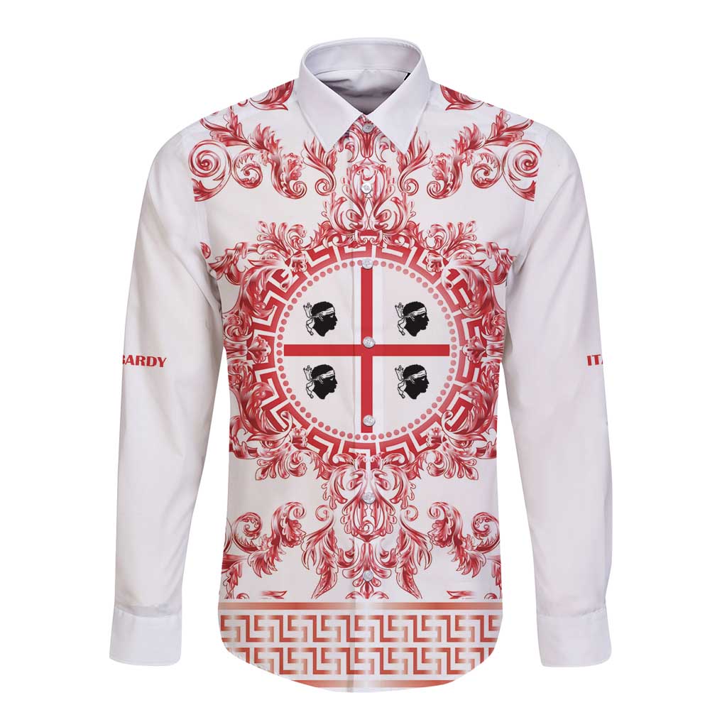 Personalized Italy Sardinia Long Sleeve Button Shirt Baroque Motif