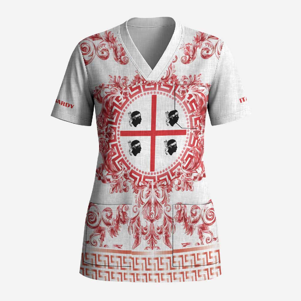 Personalized Italy Sardinia Scrub Top Baroque Motif