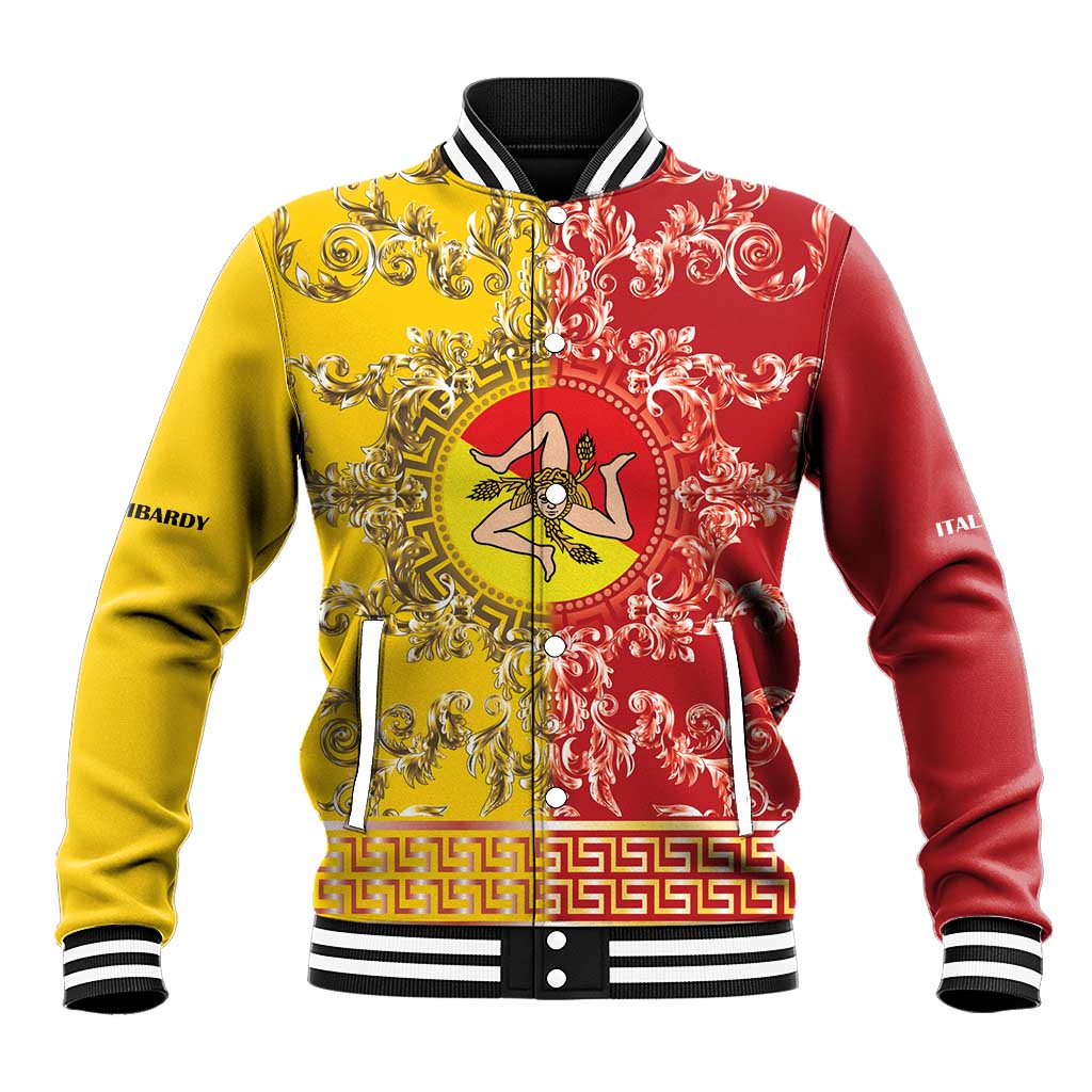 Personalized Italy Sicily Baseball Jacket Baroque Motif