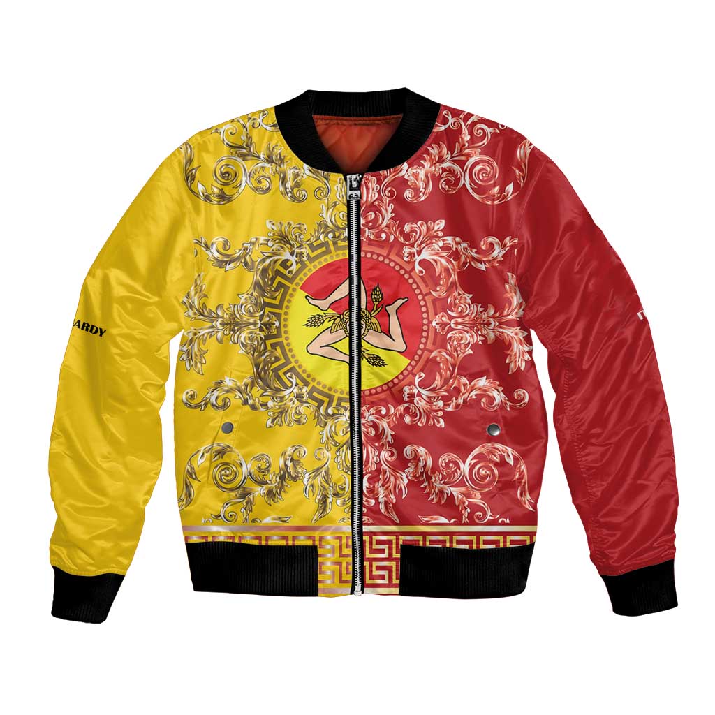 Personalized Italy Sicily Bomber Jacket Baroque Motif