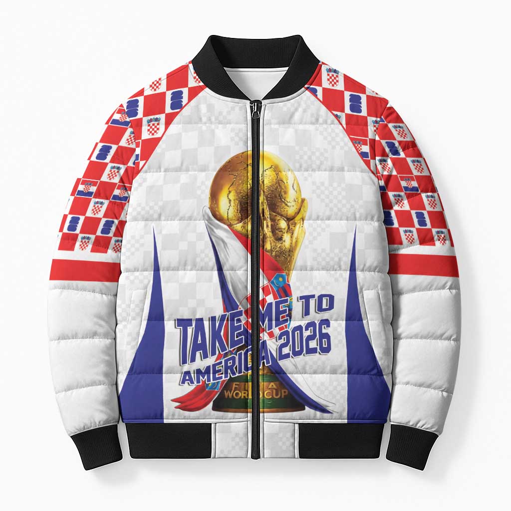 Croatia World Football Personalized Bomber Puffer Jacket Vatreni Take Me To America 2026 White