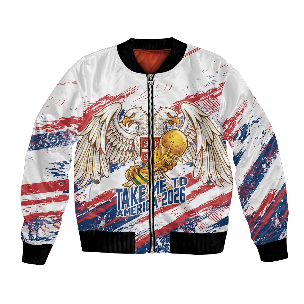 Serbia Take Me To America Personalized Bomber Jacket Strong Eagle Pride