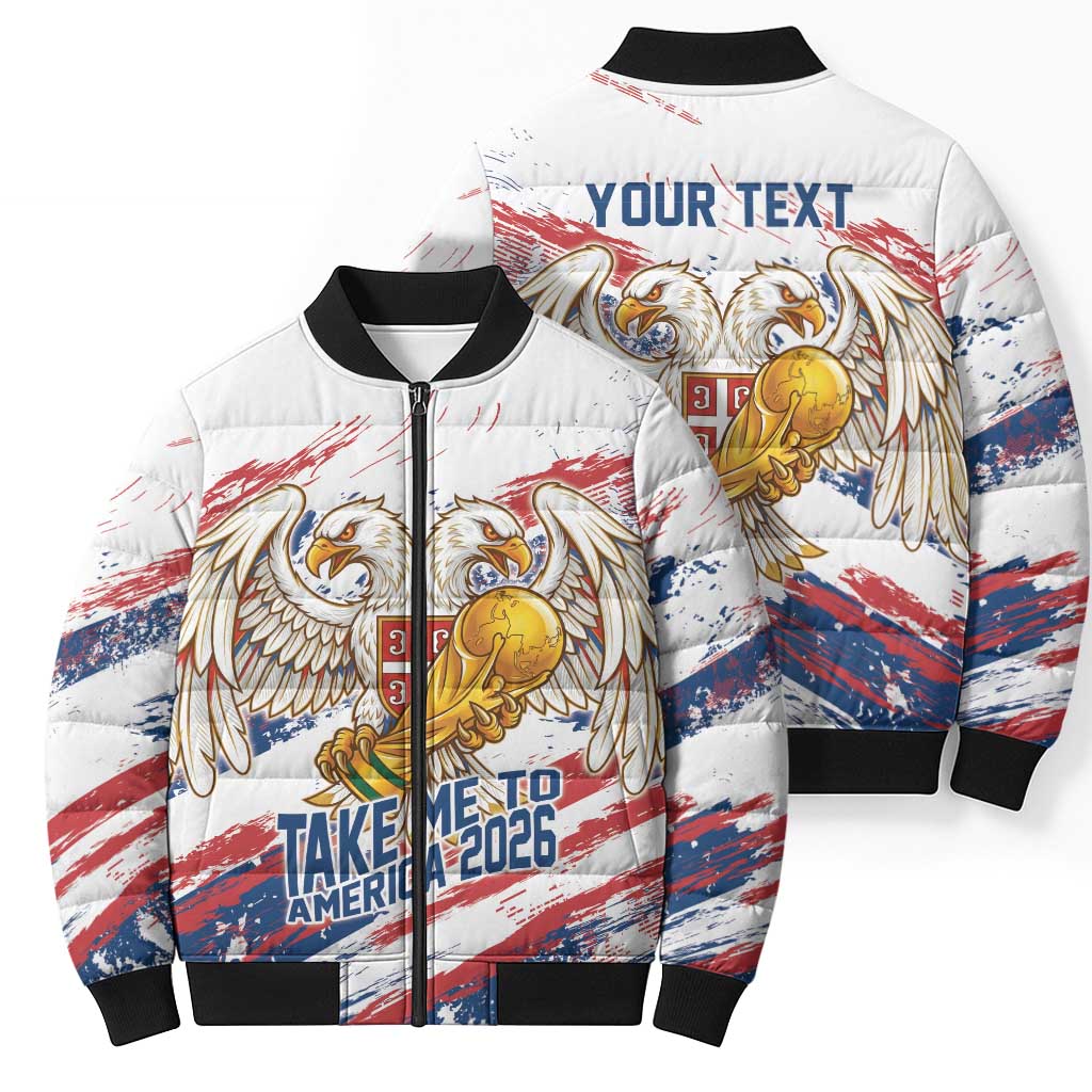 Serbia Take Me To America Personalized Bomber Puffer Jacket Strong Eagle Pride