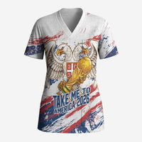 Serbia Take Me To America Personalized Scrub Top Strong Eagle Pride