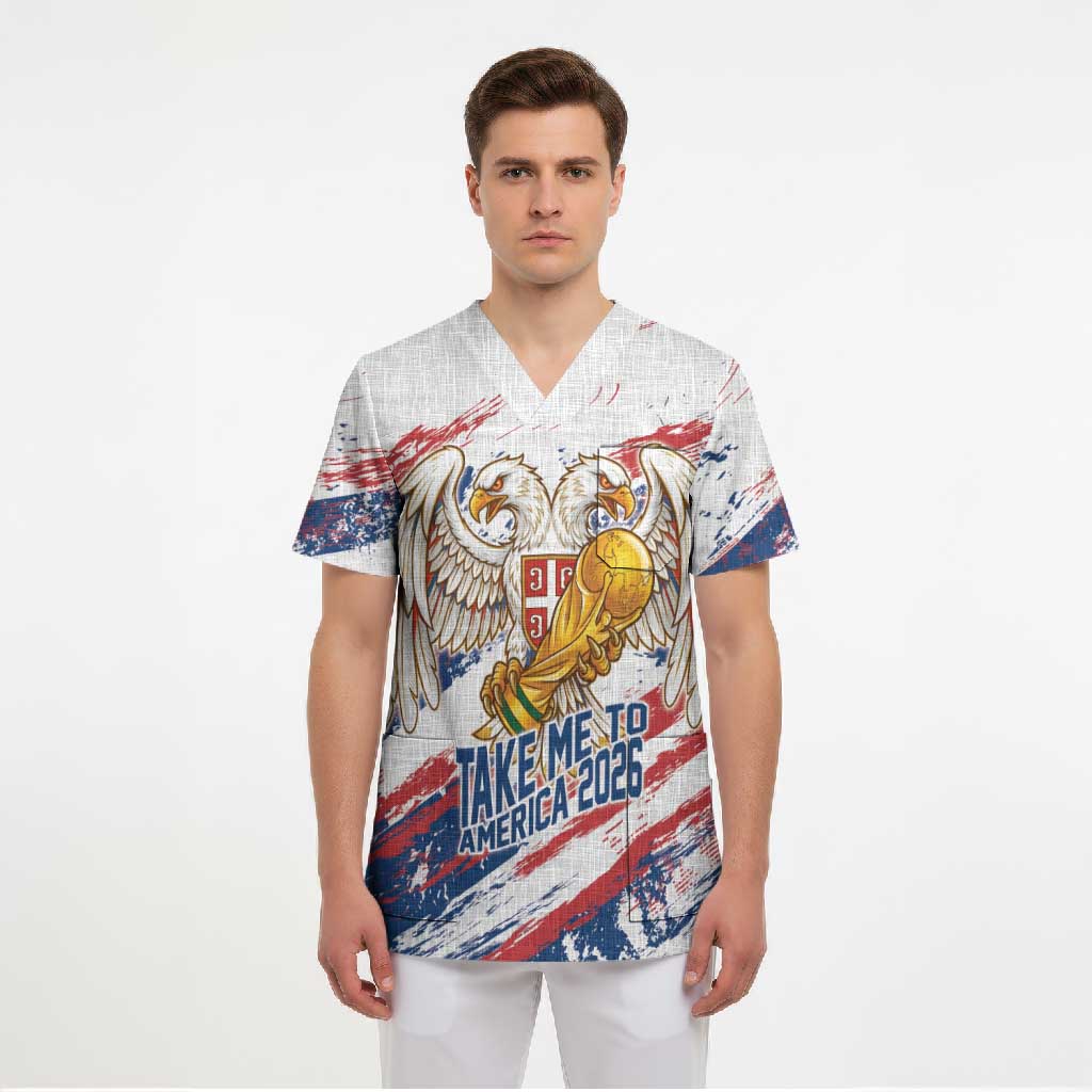 Serbia Take Me To America Personalized Scrub Top Strong Eagle Pride