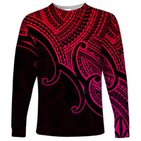 Unisex long-sleeve shirt with pink and black Polynesian koru pattern