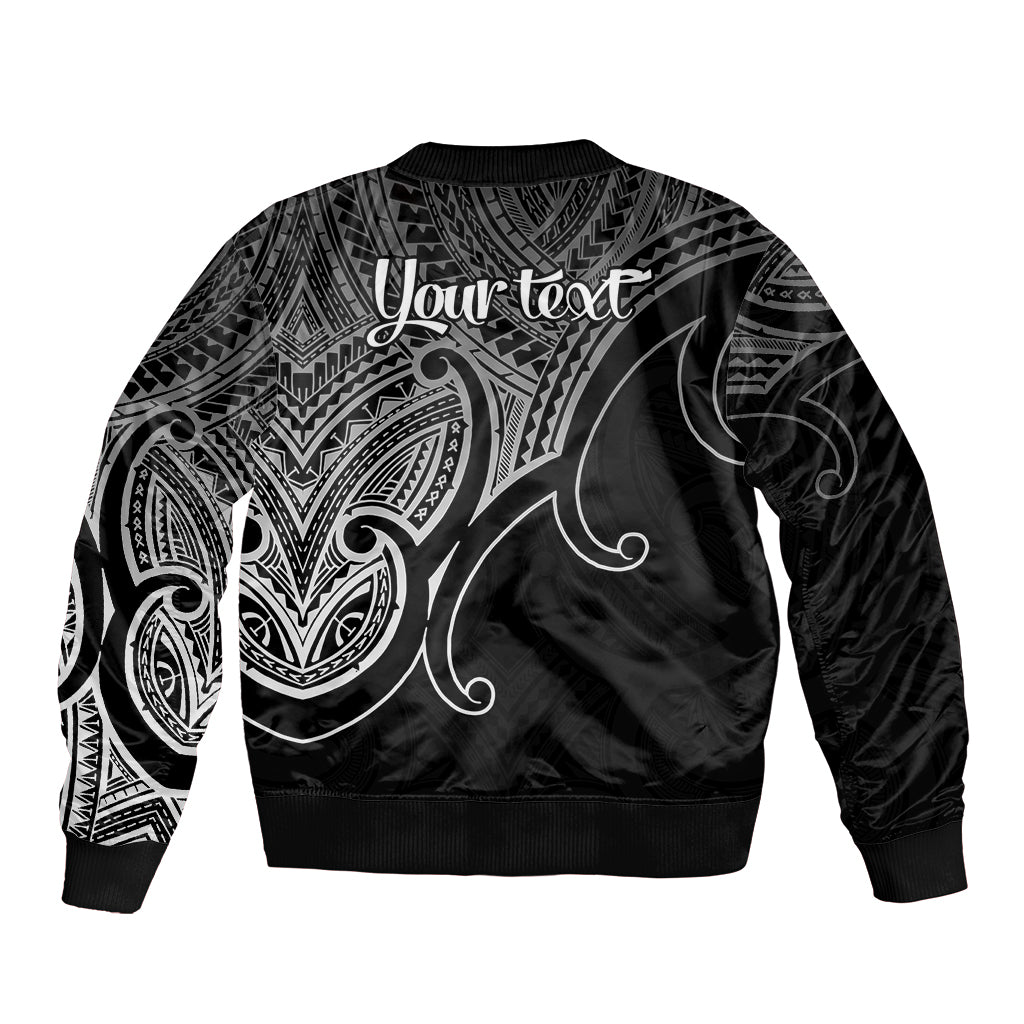 Black bomber jacket with tribal back print and Your text overlay