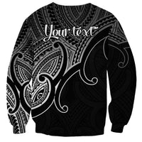 Black unisex sweatshirt back: 'Your text' and large Polynesian koru tribal print.