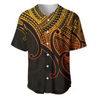 Gold and black Polynesian baseball jersey with button front and tribal pattern