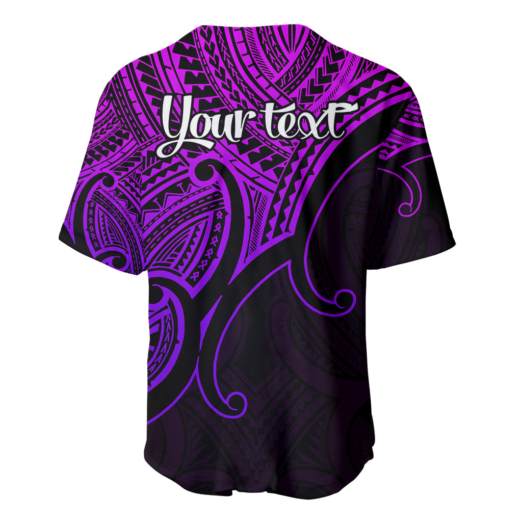 Purple and black tribal baseball jersey back view with 'your text' graphic