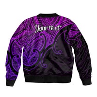 Purple and black bomber jacket with 'Your text' back graphic and tribal patterns