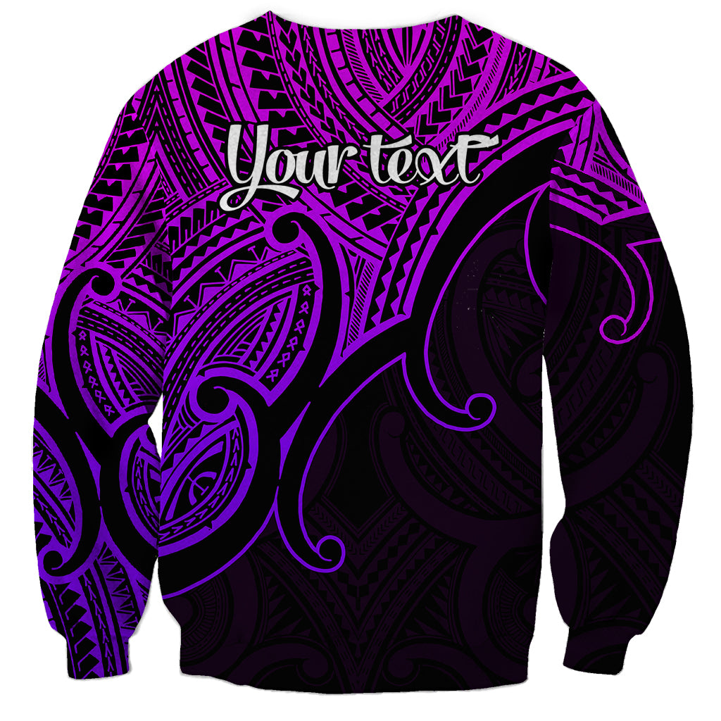 Purple and black unisex sweatshirt with dense tribal pattern and large dark feather-like motif