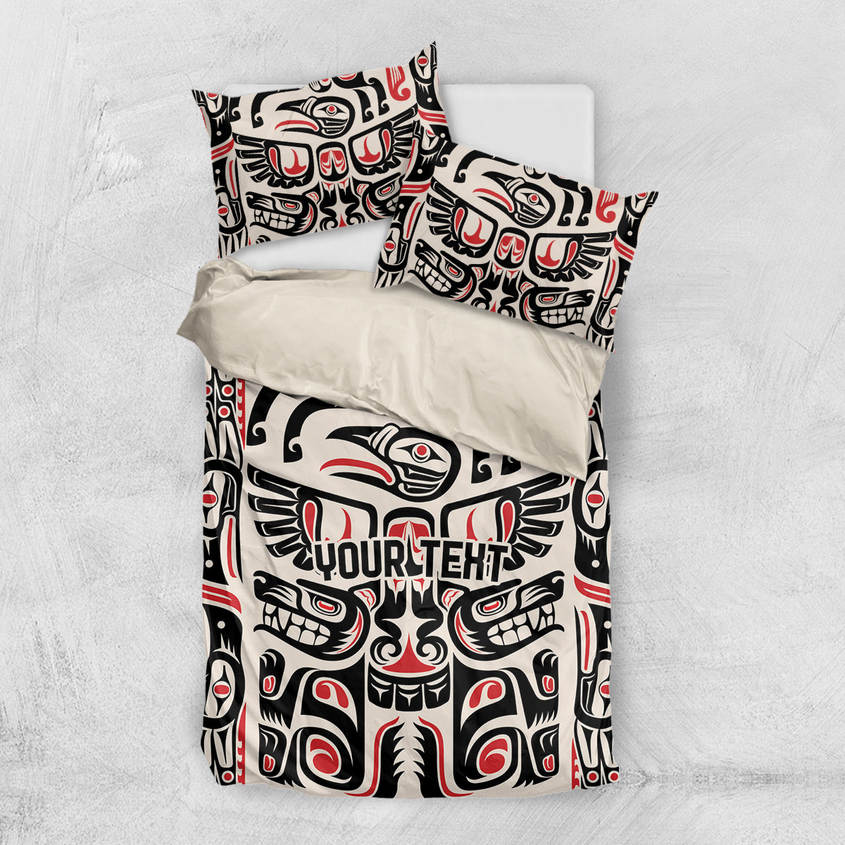 Duvet cover set with YOUR TEXT and coordinating pillowcases in black, white, red