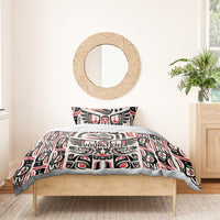 Duvet cover and pillows with black, white, and red tribal design, YOUR TEXT